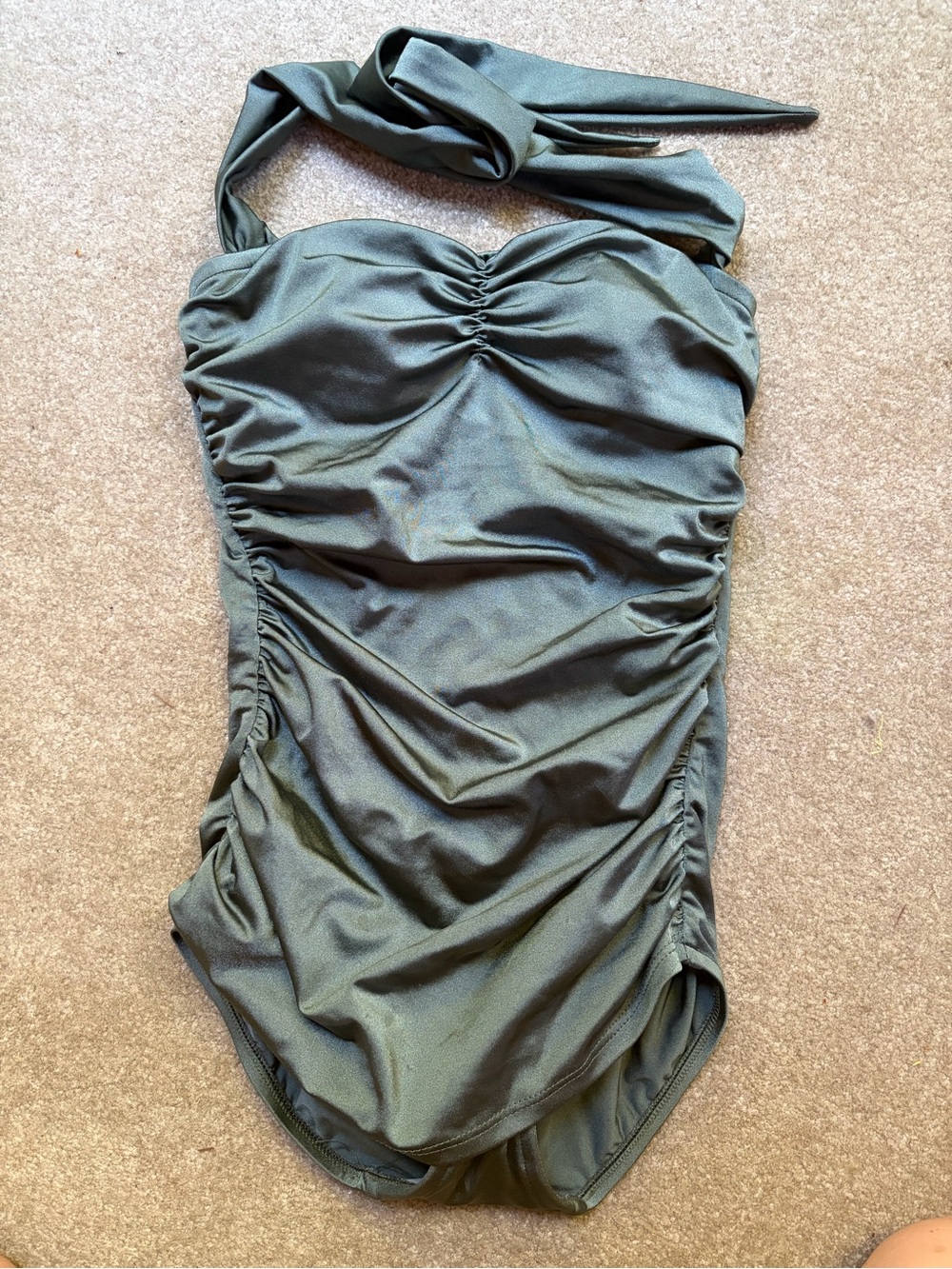 Olive Green Ruched One-Piece Swimsuit